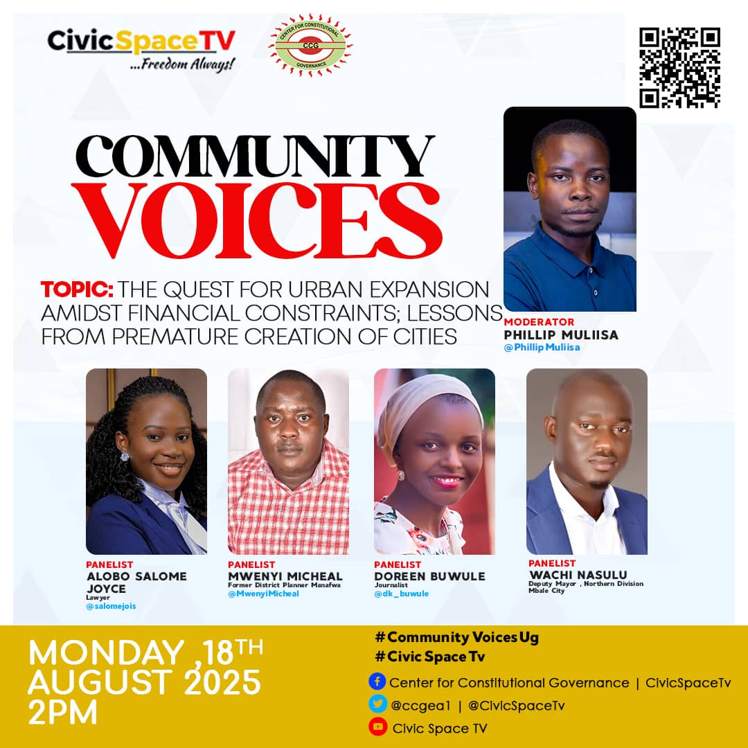 okadapausimon's tweet photo. Join the conversation on #CommunityShowUG as @PHILLIPMULUMBA4
hosts @salomejois, @MwenyiMicheal, @dk_buwule
and Nasulu Wachi discussing the quest for Expansion and implications of the premature creation of Cities..
#CivicSpaceTV
Link https://t.co/NnqMPikR9y https://t.co/BUtWoC3UwV