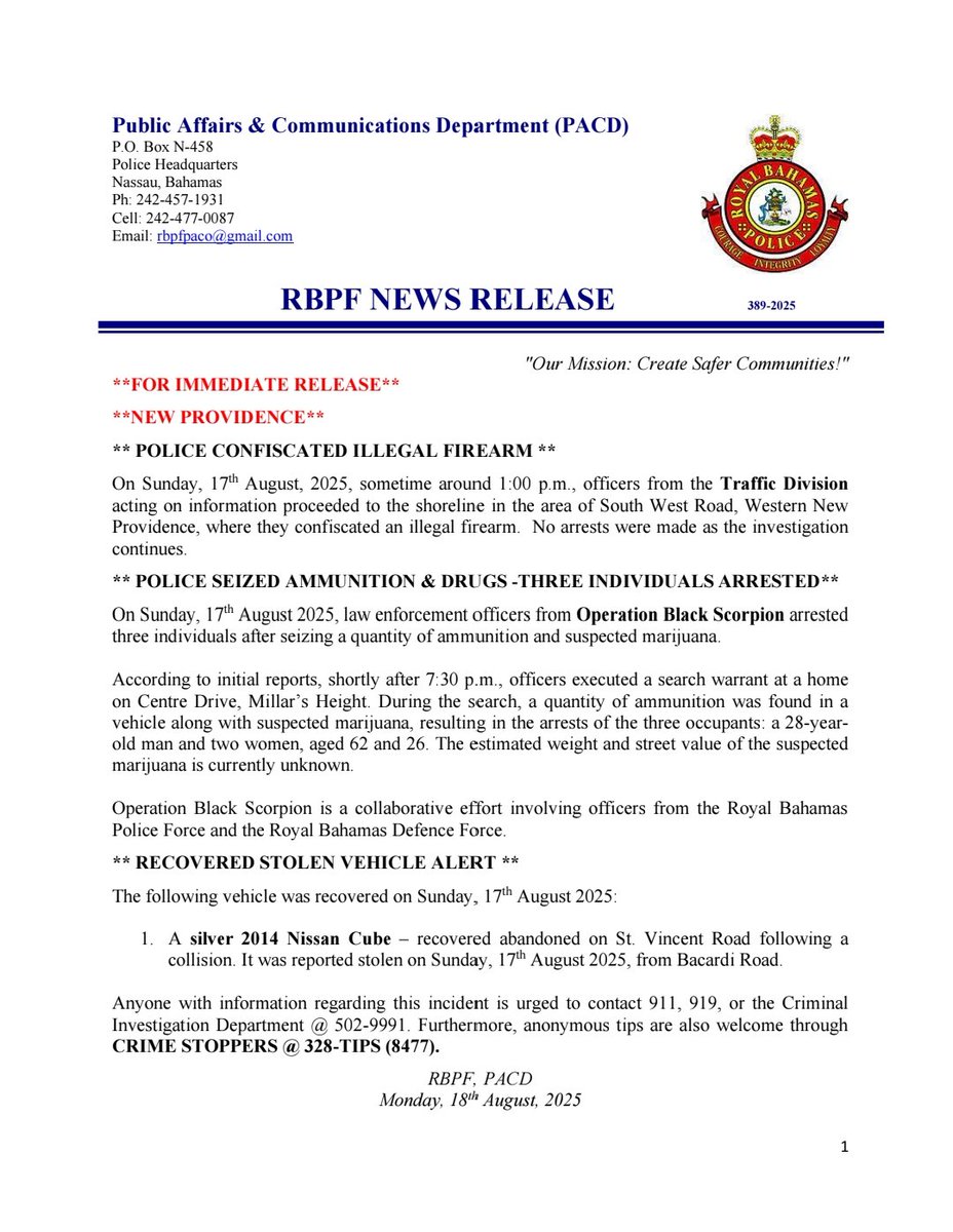 Royal Bahamas Police Force (@rbpfpolice) on Twitter photo 