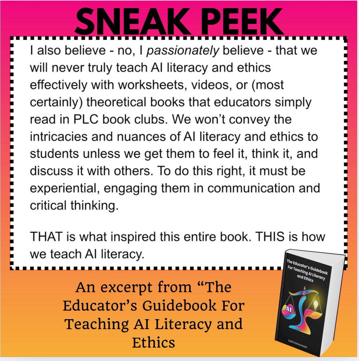 kerszi's tweet photo. This isn’t just a sneak peek into my book - it’s a sneak peek into my head! 🧠 

Learn more about how you can use this book to do this critical work using “The Educator’s Guidebook for Teaching AI Literacy and Ethics”. 

👉 https://t.co/ZxA7zd6bqP 

#ai #AiLiteracyAndEthics https://t.co/tELqncLasF