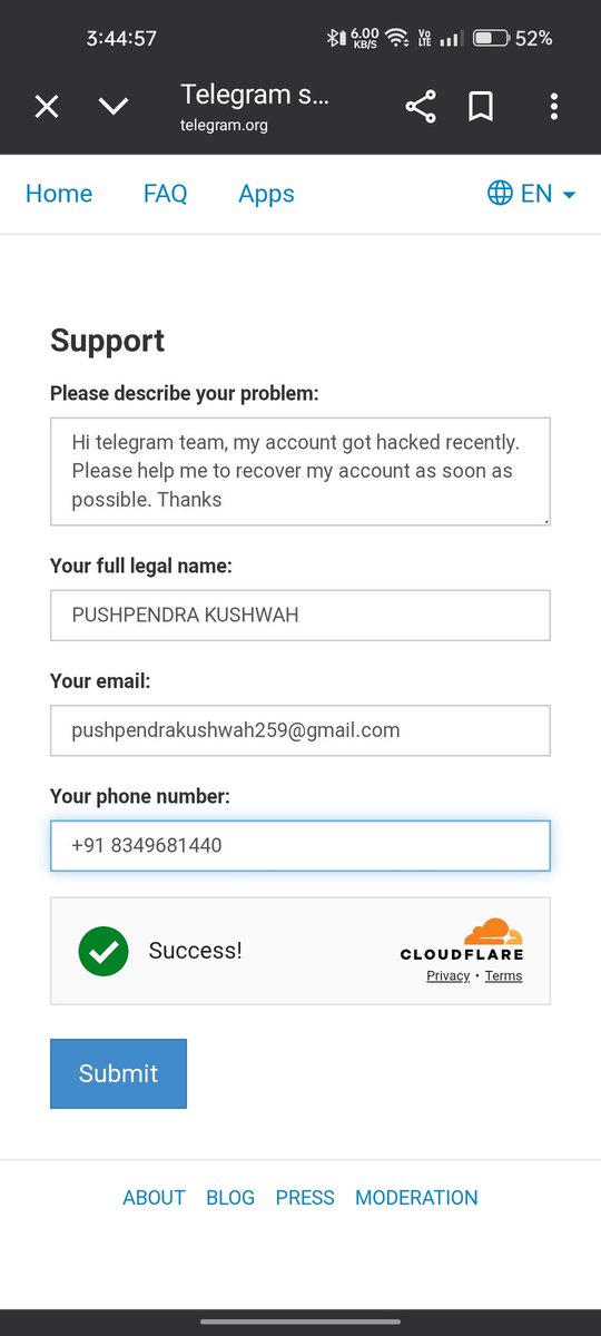 Pushpendra83496's tweet photo. Hi telegram team, my account got hacked recently. Please help me to recover my account as soon as possible. Thanks......
#telegram
#telegramteam
#telegramsupportteam https://t.co/RBge12BYw4