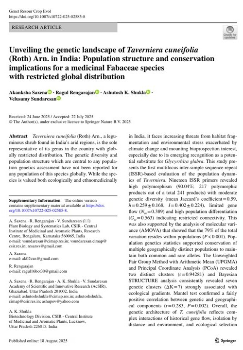 Sundaresan Velusamy (@resanvs) on Twitter photo Genetic diversity and population structure of Taverniera cuneifolia, the Indian Liquorices was studied. Hope these findings encourage further research in development of breeding and conservation strategies <a href="/PrabodhTrivedi/">Prabodh Trivedi</a> <a href="/CSIRCIMAP/">CSIR-CIMAP</a> <a href="/CSIR_IND/">CSIR, India</a> <a href="/ProfAnilKumarT1/">Anil K Tripathi</a> <a href="/alokkalra16/">Alok</a> Genetic diversity and population structure of Taverniera cuneifolia, the Indian Liquorices was studied. Hope these findings encourage further research in development of breeding and conservation strategies <a href="/PrabodhTrivedi/">Prabodh Trivedi</a> <a href="/CSIRCIMAP/">CSIR-CIMAP</a> <a href="/CSIR_IND/">CSIR, India</a> <a href="/ProfAnilKumarT1/">Anil K Tripathi</a> <a href="/alokkalra16/">Alok</a>