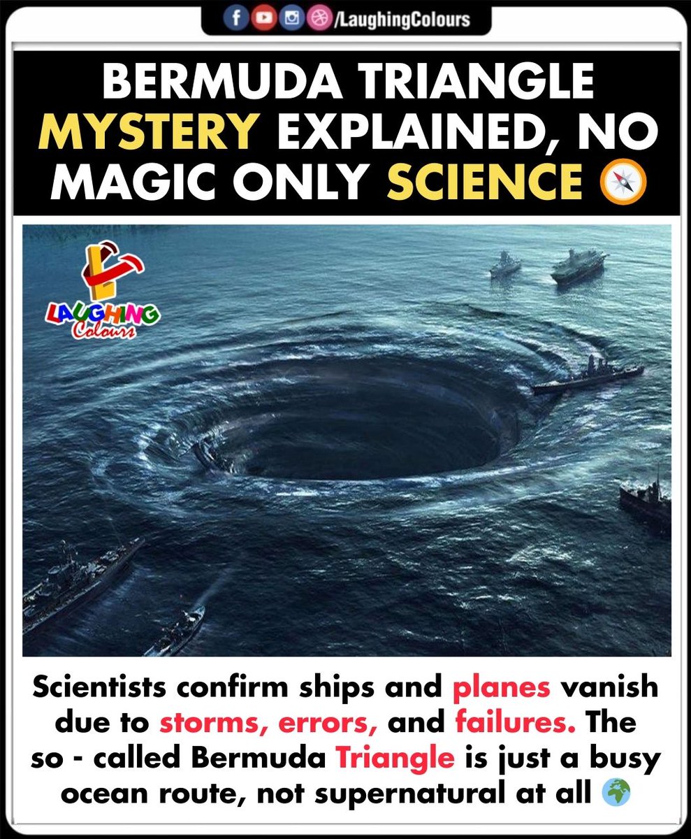 LaughingColours's tweet image. Mystery Solved 🧭

#BermudaTriangle #ScienceExplains #OceanMystery #NoMagic #StormsAndErrors #NatureFacts