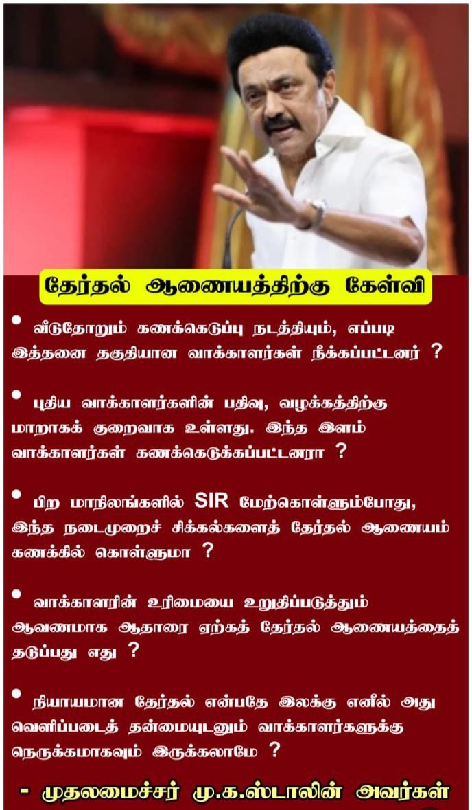 DMKITwing's tweet photo. மாண்புமிகு முதலமைச்சர் திரு @mkstalin அவர்கள் இந்திய தேர்தல் ஆணையத்திற்கு அடுக்கடுக்கான கேள்விகளை எழுப்பியுள்ளார்

#VoteChori https://t.co/W0hqnC7Xjx