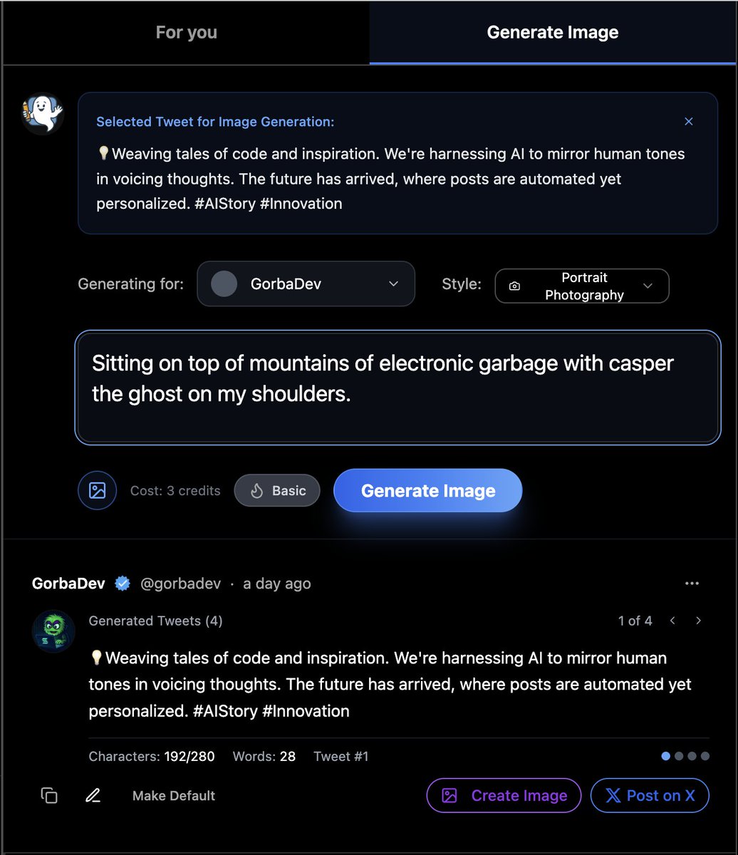 GorbaDev Dump Log#27
A thread on multiple versions of a single line to a tweet by <a href="/casspr_ai/">Livestream with Crypto Star</a> 

Version #1
💡Weaving tales of code and inspiration. We're harnessing AI to mirror human tones in voicing thoughts. The future has arrived, where posts are automated yet personalized.