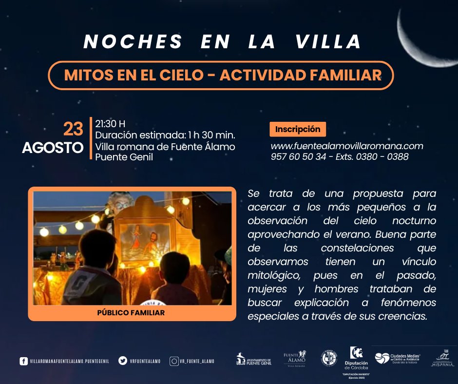 🪐☄️MITOS EN EL CIELO (Actividad Familiar).
Parte de las constelaciones ✨ que observamos tienen un vínculo mitológico ⚡️, pues en el pasado, mujeres y hombres trataban de buscar explicación a fenómenos especiales a través de sus creencias. 🤩
Inscríbete👉fuentealamovillaromana.com