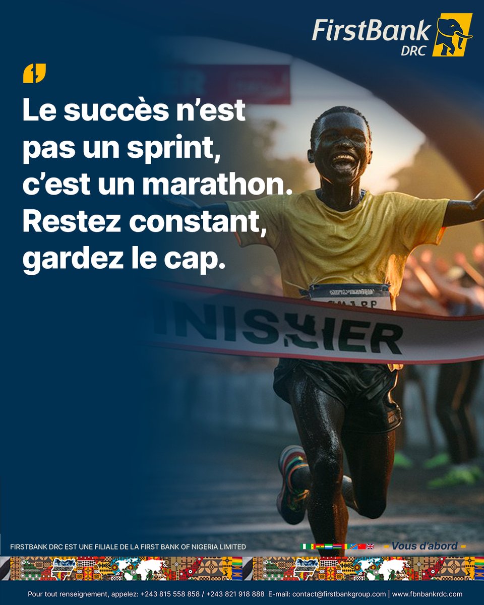 Rien ne se construit du jour au lendemain.
Le vrai succès exige de la patience, de la stratégie et de la constance.

#FirstBankDRC #CroissanceContinue #SuccèsAuthentique #vousdabord #mondaymotivation