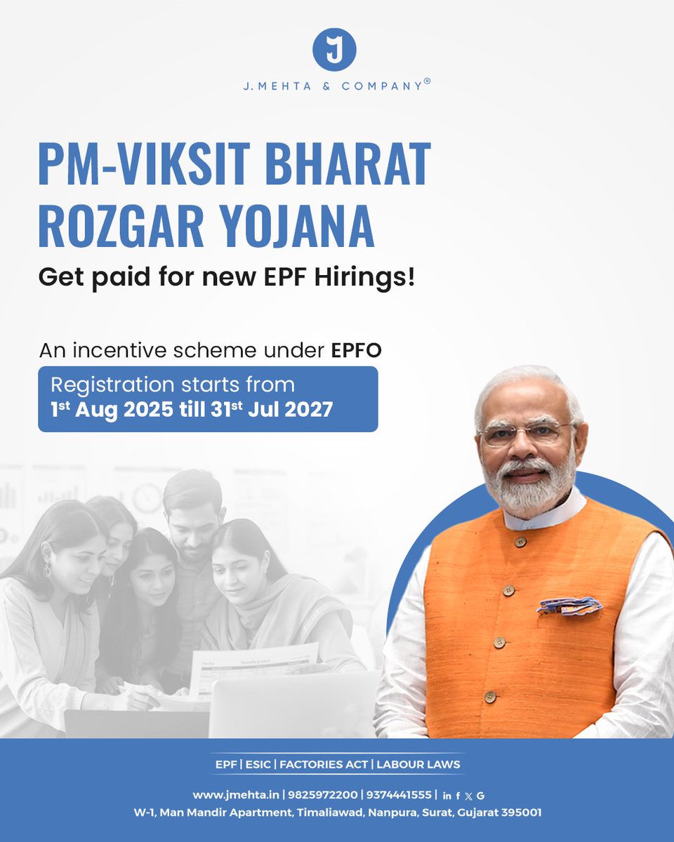 JMehtaCo's tweet photo. From 1st Aug 2025 to 31st July 2027, EPFO-registered establishments can earn direct incentives for every new eligible EPF hire, adding 2 new members or a large one hiring 5+, this is a government-backed opportunity to grow your workforce.

#epfo #labourlaw #awarness https://t.co/g5nI1RT9or