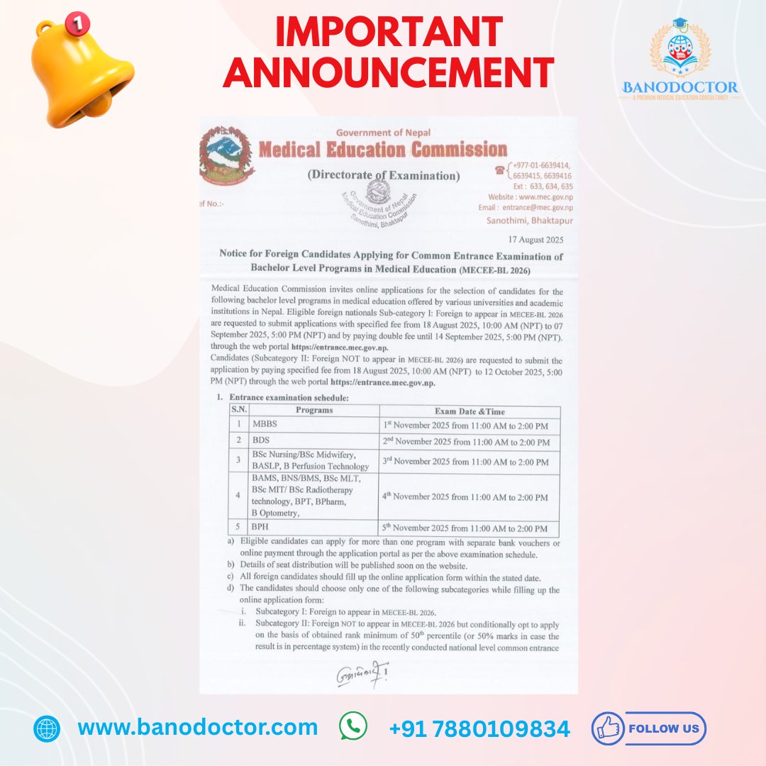 banodoctors's tweet photo. ✨ Bano Doctor – Your Trusted Guide to MBBS Admissions
From form filling to admission counselling, we support foreign students applying for MBBS, BDS, Nursing &amp; more in Nepal.
📍 Where Dreams Take Admission.
📞 Call Now: +91-7880109834
🌐 https://t.co/yRKJNAVR9E https://t.co/VJCNpfCzxz