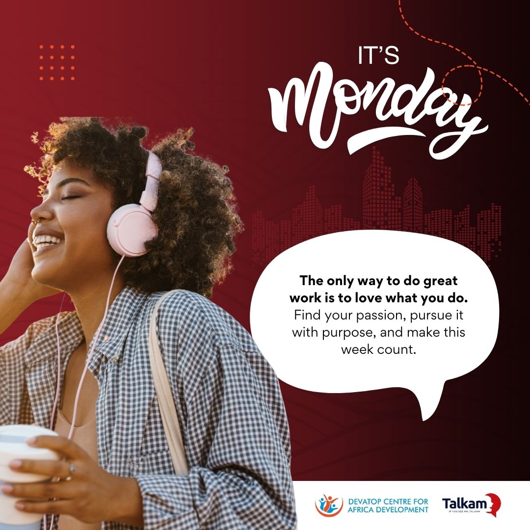 devatopafrica's tweet image. IT'S MONDAY!!!

This new week, remember that the only way to do great work is to love what you do. Find your passion, pursue it with purpose, and make this week count.

HAVE A WONDERFUL WEEK AHEAD!!!

#mondaymotivation #inspiration #Talkam
