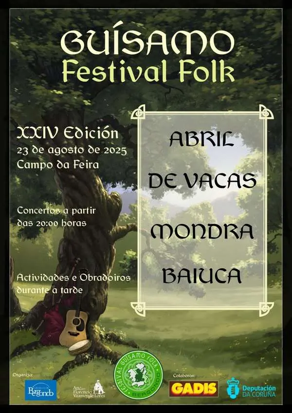 🎉 Este sábado, 23 de agosto, temos unha cita no 📌 Campo da Feira de Guísamo, pola 🎶 XXIV edición do Festival Guísamo Folk!