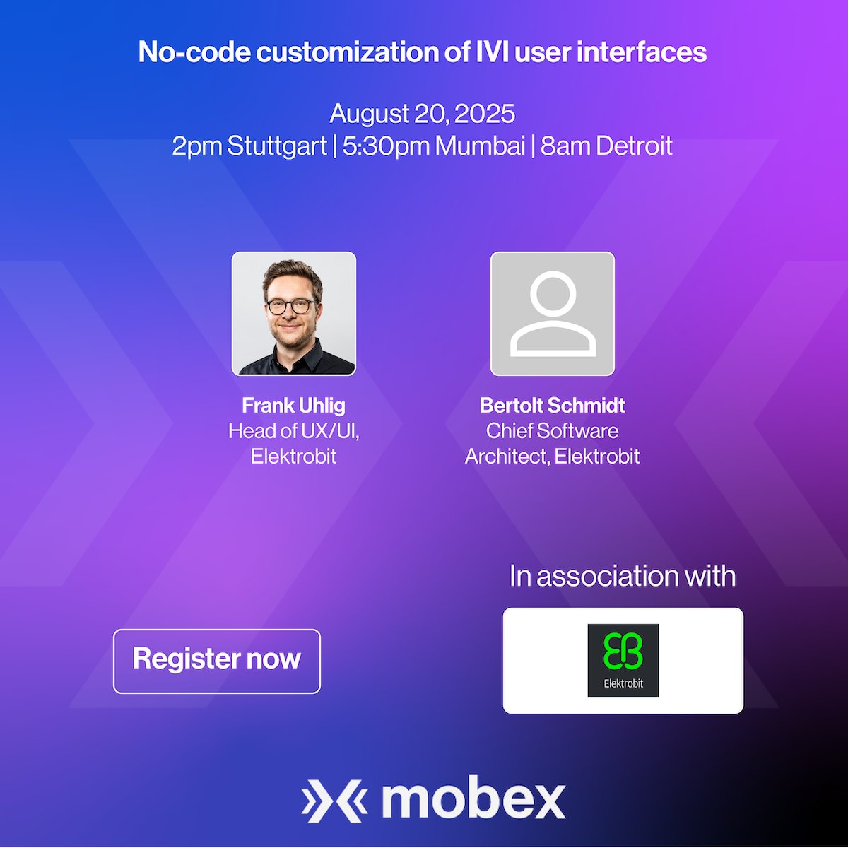 Live webinar: No-code customization of IVI user interfaces by Elektrobit. August 20, 2025,
2pm Stuttgart | 5:30pm Mumbai | 8am Detroit. Register free: tinyurl.com/ypm2epjf