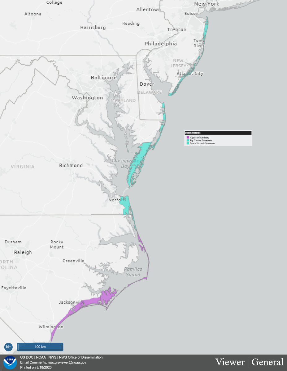 NWS's tweet image. ⚠️Erin is expected to produce life-threatening surf and rip currents along the beaches of the Bahamas, much of the east coast of the U.S., Bermuda, and Atlantic Canada during the next several days.

Additionally, dangerous swimming conditions are expected TODAY due to currents…