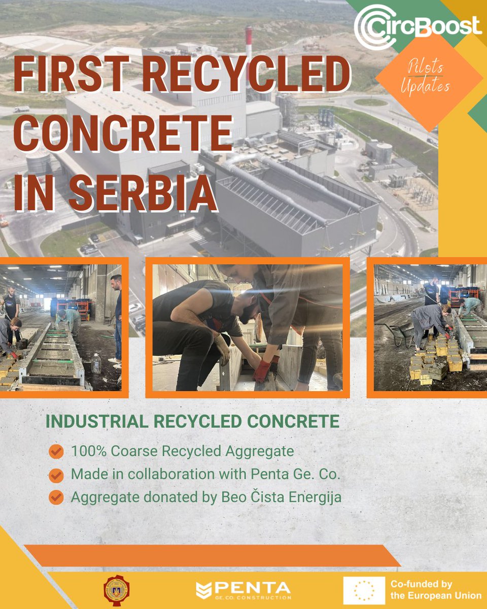 CircBoost's tweet image. ♻️ Serbia’s first structural-grade recycled concrete is here!

Class C30/37 made with 100% coarse recycled aggregate, produced by @Grf_Beograd + Penta Ge. Co. 🏗️

Sourced from Vinča, donated by Beo Čista Energija. 🇷🇸

#CircBoost #CircularConstruction #RAC #RecycledAggregate
