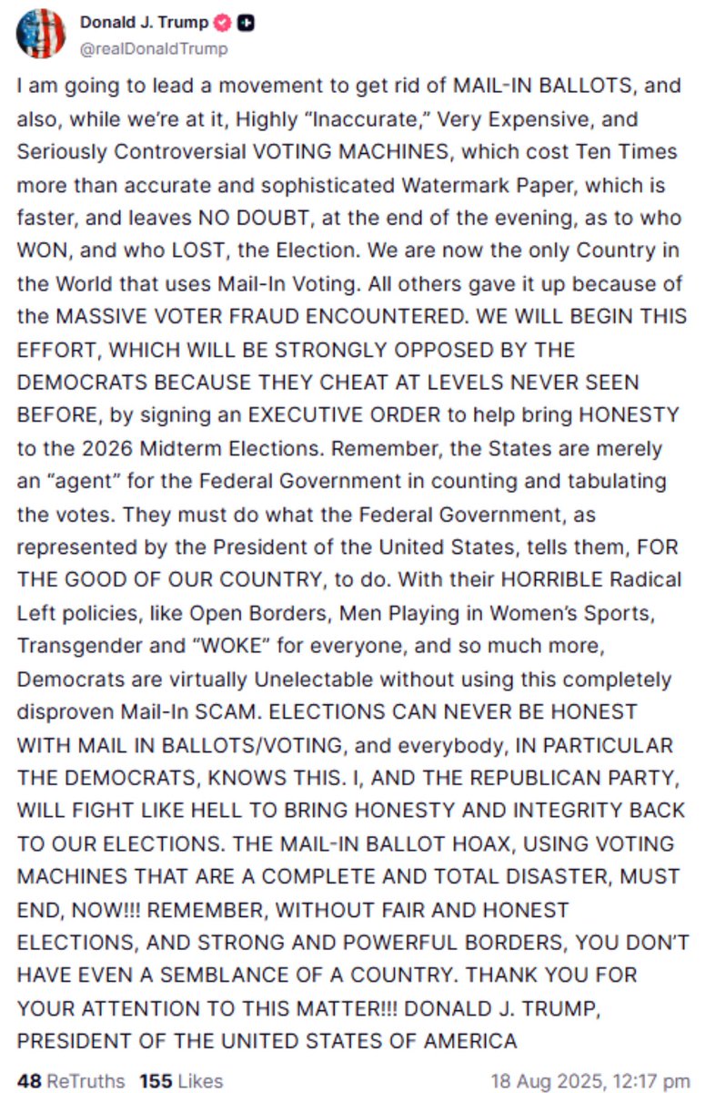 We have never witnessed in real time how Putin manipulates America with this sort of detailed timeline. Trump literally revealed verbatim how Putin told him to stop mail-in voting in America… and three days later, he is following Putin’s orders. Astonishing.