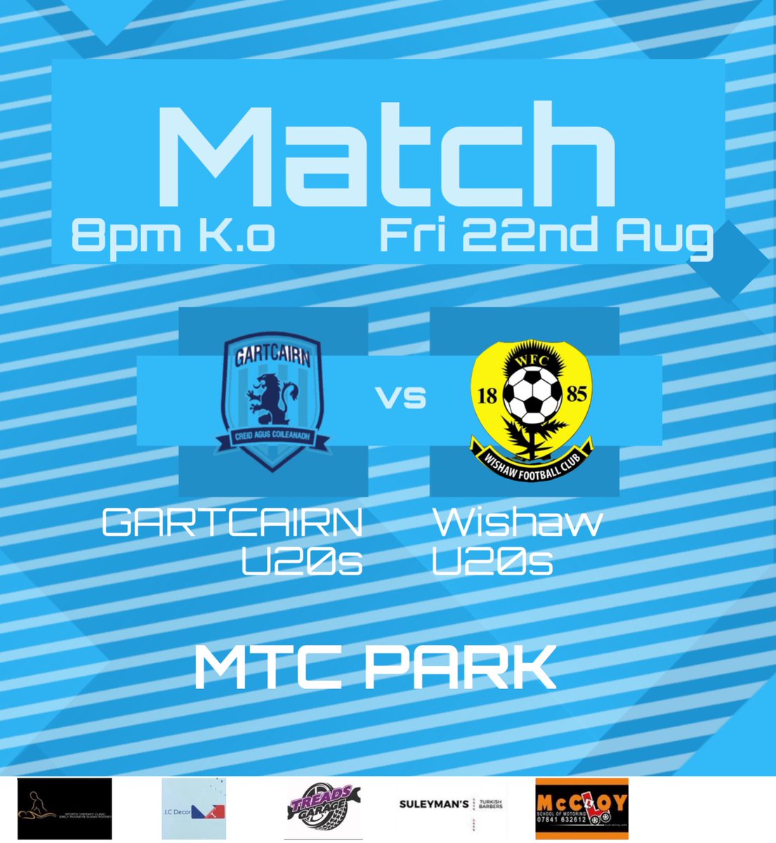 After a few weeks on the road the boys are back at home on Friday night .
We welcome <a href="/WishawU20s/">Wishaw Juniors U20s</a> in <a href="/OfficialWoSFDL/">West of Scotland Football Development League</a> 
League cup section in partnership with <a href="/CahonasScotland/">Cahonas Scotland</a> 

Details below 
Get along to support the boys .🩵🤍

⏰8pm kick off 
🏟️MTC PARK 
💰Donation at Gate
