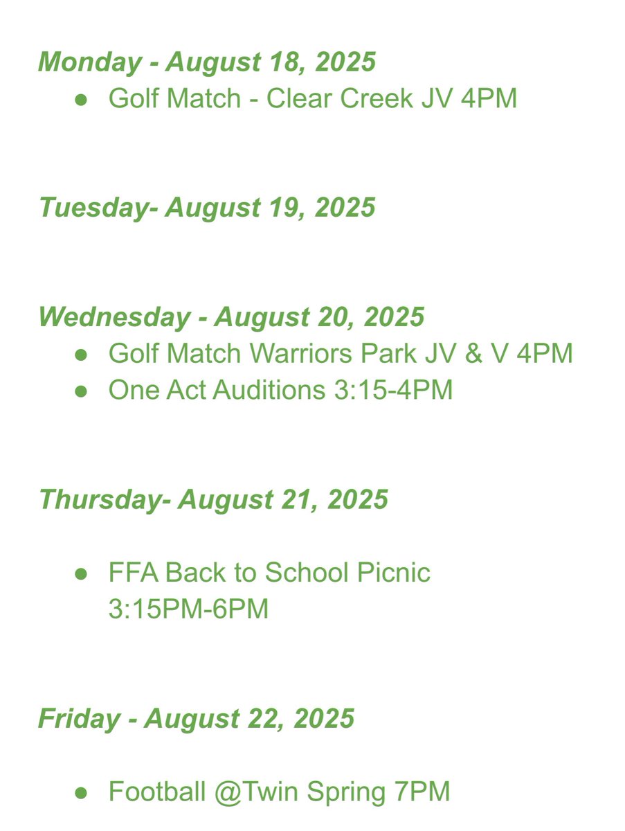 Weekly Events 8/18-8/22:
