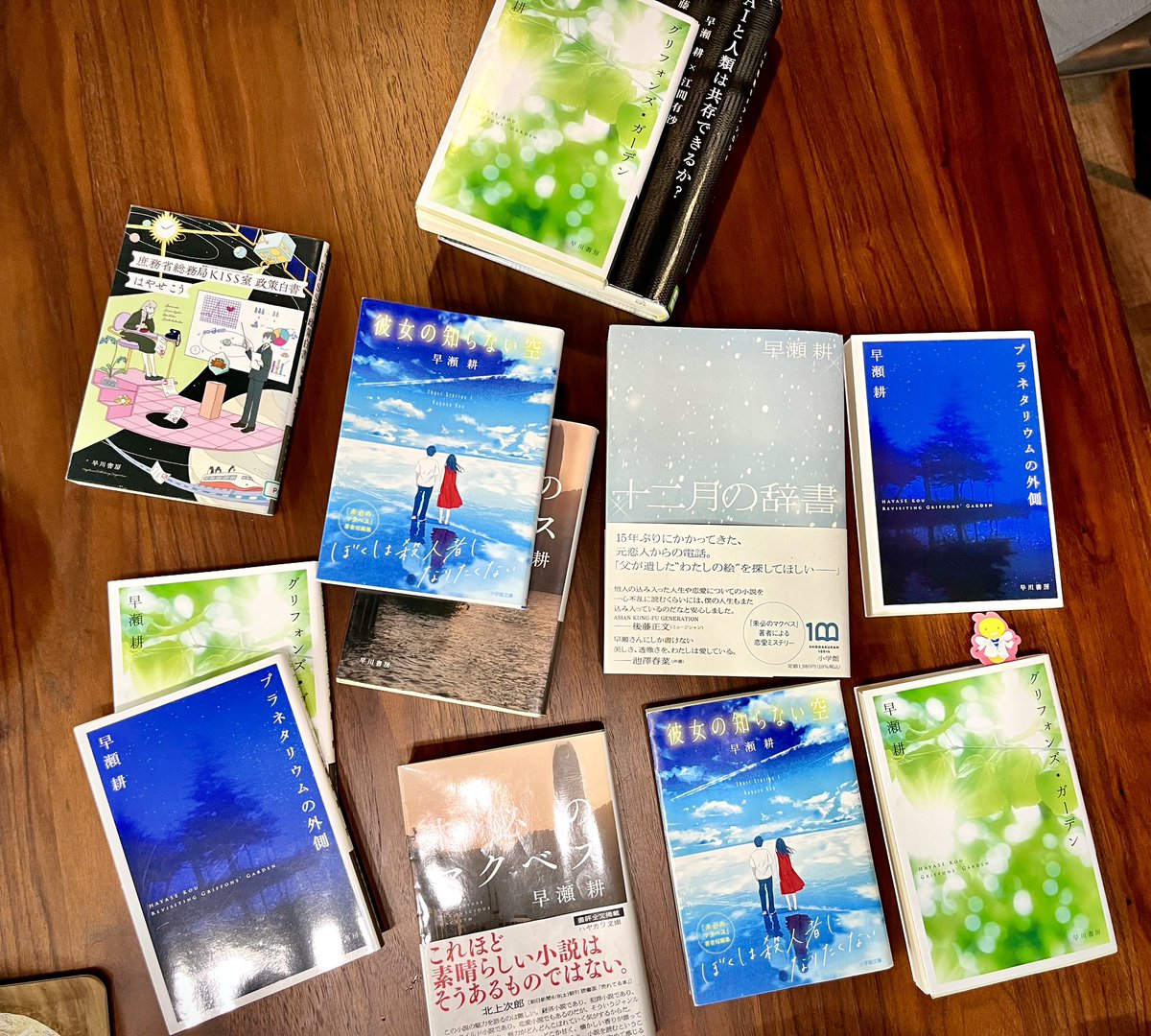 rens_cycle's tweet photo. 昨日は #早瀬耕 作品の読書会でした📚

グリフォンズ・ガーデン
未必のマクベス
プラネタリウムの外側
彼女の知らない空 
十二月の辞書
庶務省総務局KISS室 政策白書 ほか

組織という大きな仕組みに翻弄されながら、
たとえ結末が明るくなくても、それでも歩み続けるしかない。 https://t.co/0aVROecBiI