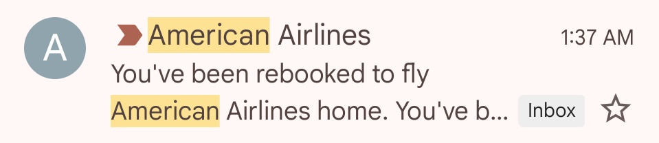 RupaBhowmick5's tweet photo. @AmericanAir The @AmericanAir decided to cancel the 7.44am flight due to weather conditions at 1.37am? Not delay it but cancel! And it also decided it would work fine with me to get rebooked to a flight a day after? https://t.co/mcAAztuJ1J