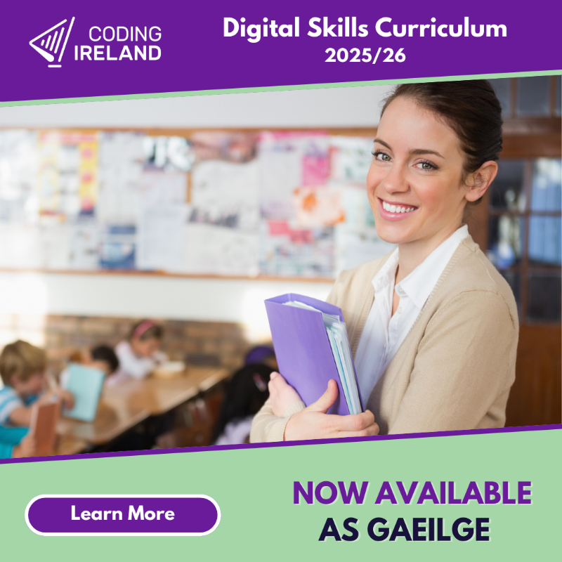 codingireland's tweet photo. Our Digital Skills Curriculum is now available As Gaeilge!