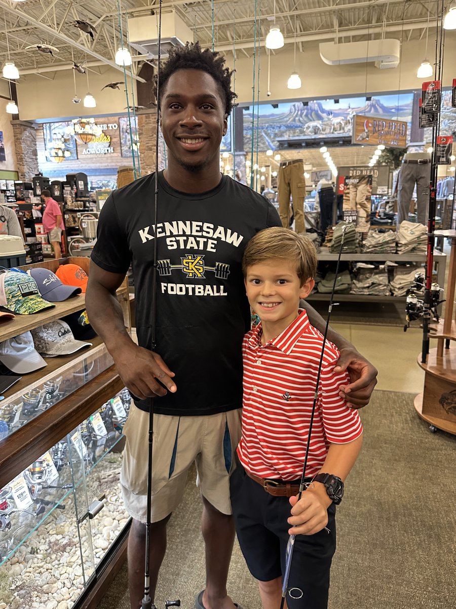 Jeff Fisher (@jefffishermedia) on Twitter photo Shoutout to <a href="/kennesawstfb/">Kennesaw State Football</a>’s Tykeem Wallace who took a few moments yesterday to talk with our grandson while <a href="/TrishaHoffmanLA/">Trisha Hoffman</a> and I were buying Ford his first spinning rod <a href="/Cabelas/">Cabela's</a>.
The two talked football & fishing 🏈🎣 Shoutout to <a href="/kennesawstfb/">Kennesaw State Football</a>’s Tykeem Wallace who took a few moments yesterday to talk with our grandson while <a href="/TrishaHoffmanLA/">Trisha Hoffman</a> and I were buying Ford his first spinning rod <a href="/Cabelas/">Cabela's</a>.
The two talked football & fishing 🏈🎣
