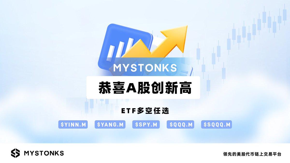 🎉 恭喜 A 股！在道指、标普 500 接连创新高之后，A 股也迎来了自己的新高，18 日沪指创下近十年新高，最高达到 3745.94 点，A 股市值总和首次突破 100 万亿元大关，创历史新高。

8 月 11 日 MyStonks 上线 $YINN.M  ，截至 8 月 18 日盘前阶段涨幅 +9.13%。🤩