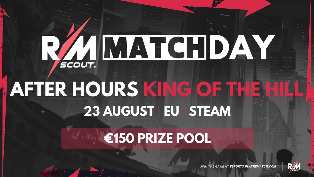 ❗️Competition Announcement!

<a href="/OfficialAXH/">After Hours</a> will be hosting their first ever <a href="/PlayRematch/">Rematch</a> tournament!

Here's what you need to know 🔽

📅 Date: Saturday, August 23rd
⏰ Time: 5:00 PM CEST 
💸 Entry Fee: None – it’s free to join
🏆 Prize: €150 – winner takes all
👉 Register now: