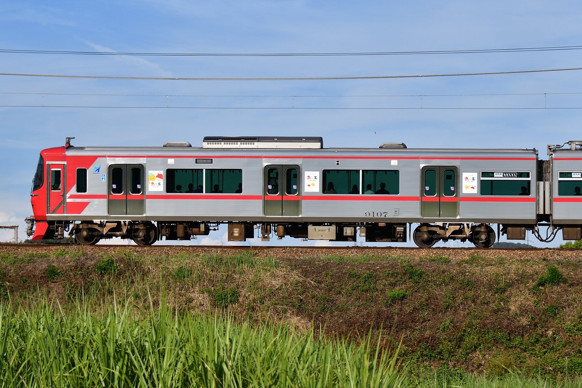 local_train64's tweet photo. グランパスラッピングトレインをようやく撮ることができました。

ついでに9107Fも

三河線 越戸～平戸橋
6043F 1565ㇾ
9107F 1663ㇾ
2025.08.18 https://t.co/rWnQfGEEfN