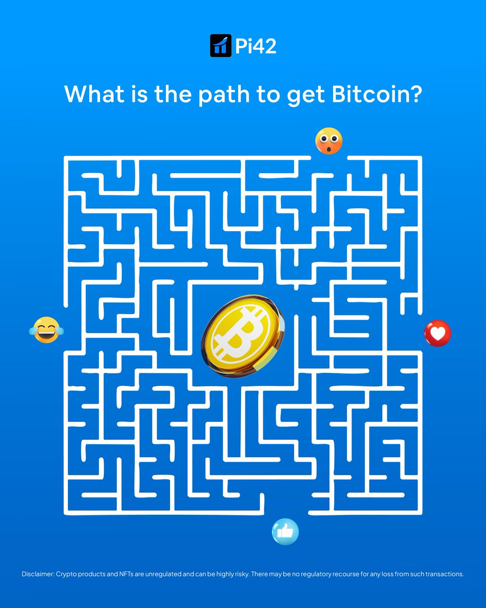 Pi42 (@pi42exchange) on Twitter photo $50 Giveaway๐ Find Your Way to Bitcoin! ๐ชโจ
The Bitcoin youโre chasing is right in the center of this maze. Can you crack the path and reach it? ๐คฏ
How to enter:
1๏ธโฃ Follow <a href="/Pi42Exchange/">Pi42</a>
2๏ธโฃ Solve the maze โก๏ธ mark your path and take a screenshot
3๏ธโฃ Share your screenshot in the $50 Giveaway๐ Find Your Way to Bitcoin! ๐ชโจ
The Bitcoin youโre chasing is right in the center of this maze. Can you crack the path and reach it? ๐คฏ
How to enter:
1๏ธโฃ Follow <a href="/Pi42Exchange/">Pi42</a>
2๏ธโฃ Solve the maze โก๏ธ mark your path and take a screenshot
3๏ธโฃ Share your screenshot in the