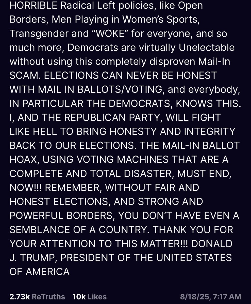 Phase 3 of Trump’s attempt to rig the midterms for an autocratic takeover of the Republic. He says he will sign an executive order on how states must conduct elections and they are required to follow it.