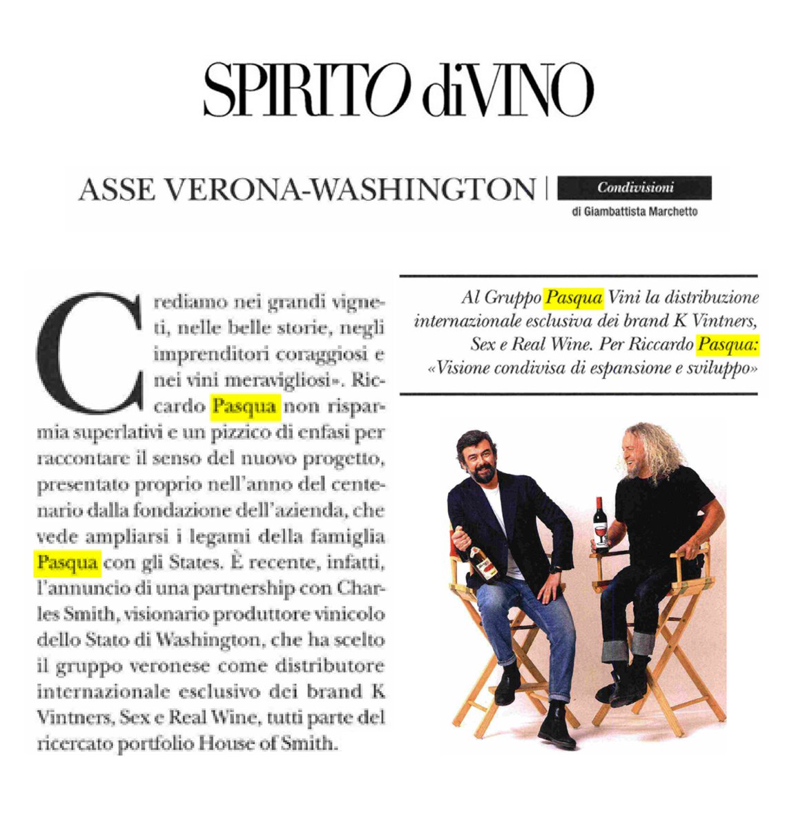 Pasqua Wines (@pasquawinery) on Twitter photo On Spirito diVino the partnership between Charles Smith and <a href="/PasquaWinery/">Pasqua Wines</a>: the Veronese winery becomes exclusive international distributor of K Vintners, Real Wine and Sex wines, part of the House of Smith portfolio. Pasqua also enters the Real Wine brand as a minority partner, On Spirito diVino the partnership between Charles Smith and <a href="/PasquaWinery/">Pasqua Wines</a>: the Veronese winery becomes exclusive international distributor of K Vintners, Real Wine and Sex wines, part of the House of Smith portfolio. Pasqua also enters the Real Wine brand as a minority partner,