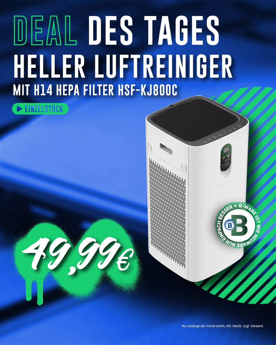 💨 Einzelstück-Schnäppchen für saubere Luft!

🔗 talk-point.de/collections/b-…

#TalkPoint #BesteBWare #Luftreiniger #HellerHSFKJ800C #CleanAir #HEPAFilter #Raumklima #Einzelstück #SmartHome #Luftqualität #RefurbishedDeal #TopPreis