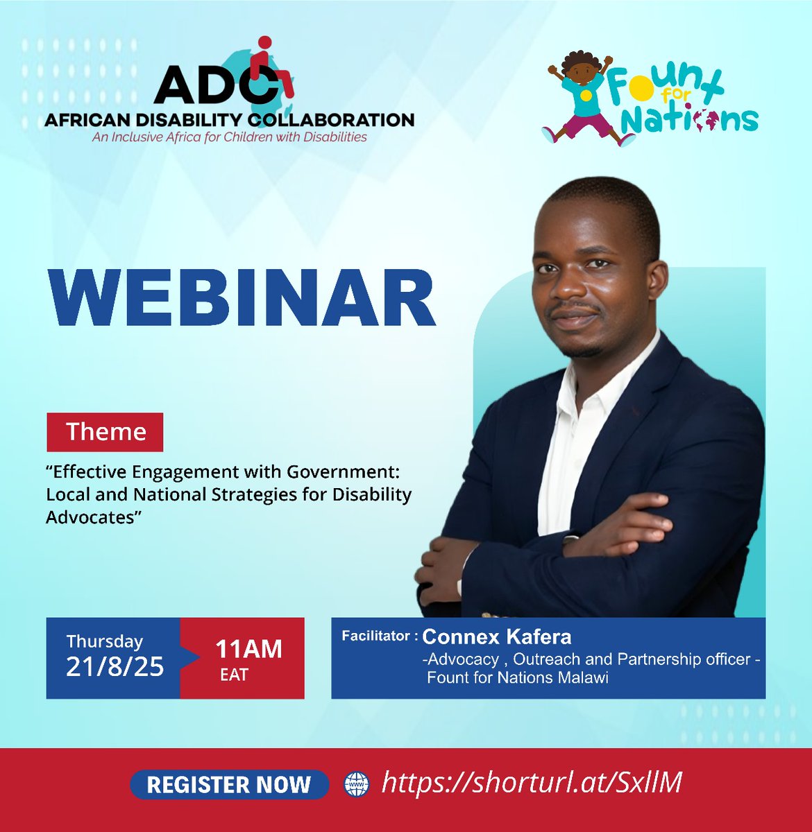 Afr_Disability's tweet photo. Join us this Thursday, 21st August at 11:00 AM EAT as we explore how to effectively engage with government – locally and nationally – to advance disability-inclusive development.
🎤 Hosted by Fount for Nations, Malawi
👉 Register here: https://t.co/vjs723gjG0 https://t.co/bmPLmc6HYo