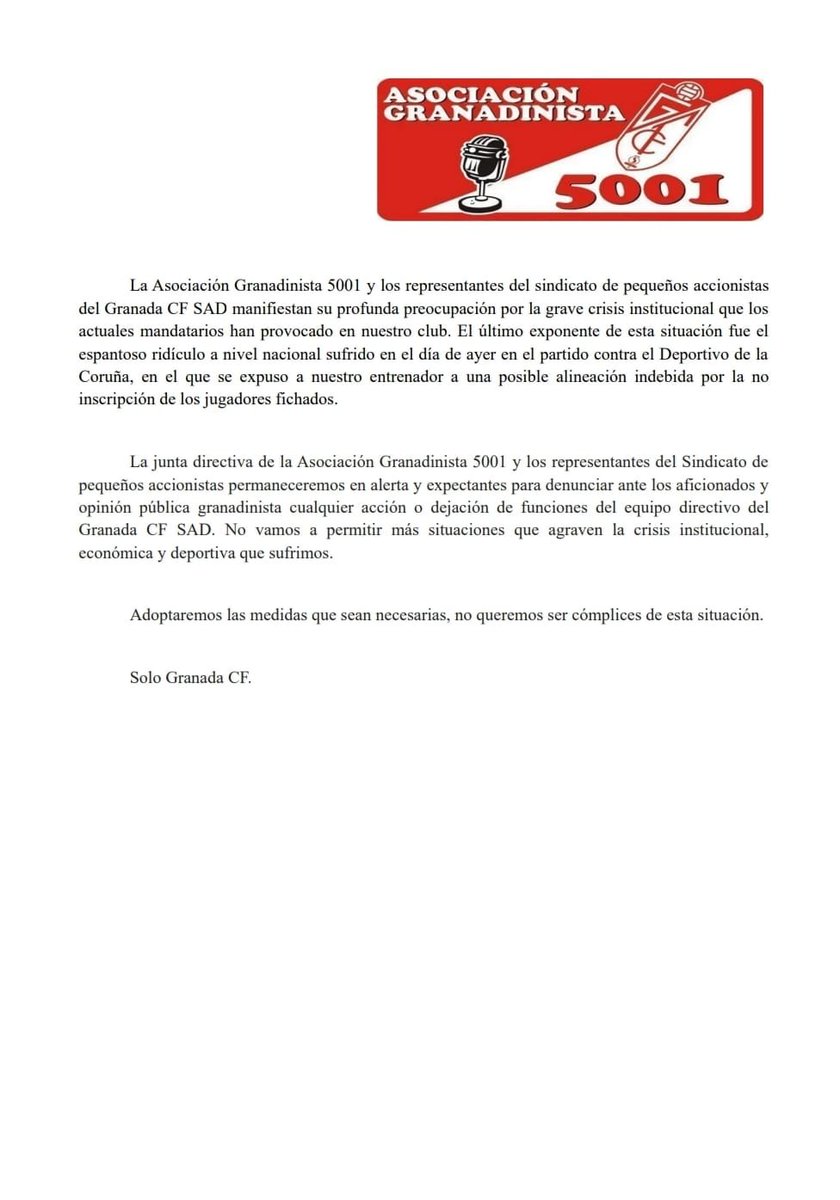🚨La afición del <a href="/GranadaCF/">Granada CF ❤️⚪️</a> se moviliza ante la grave crisis institucional generada por la pésima gestión del dueño chino

▪️No pudo inscribir a sus cuatro últimos fichajes (Faye, Arnaiz, Pascual y Hormigo) en el debut liguero por tener el tope salarial superado

▪️Ahora intenta