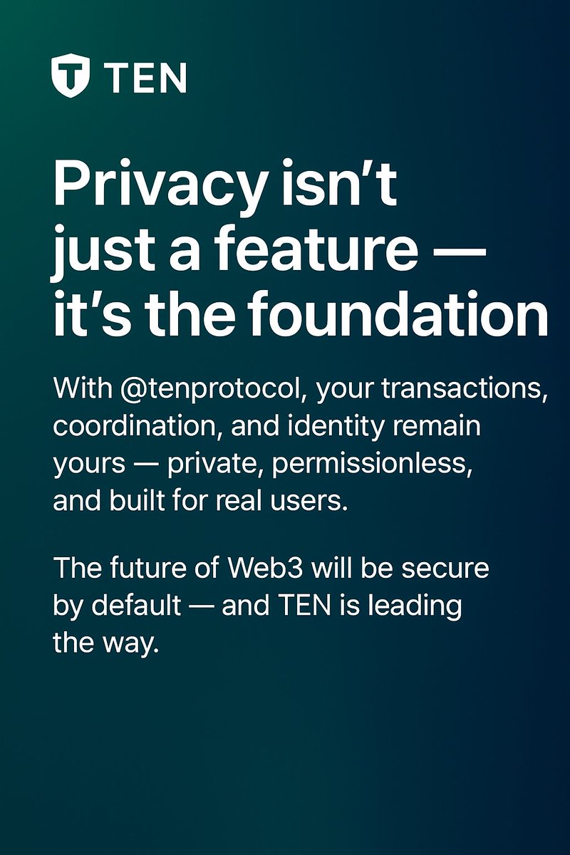 yakubuamani's tweet image. Privacy ≠ Option. It’s the backbone of Web3.
@tenprotocol is the shield for private, verifiable coordination.
#BuildOnTEN #NoMoreLeaks