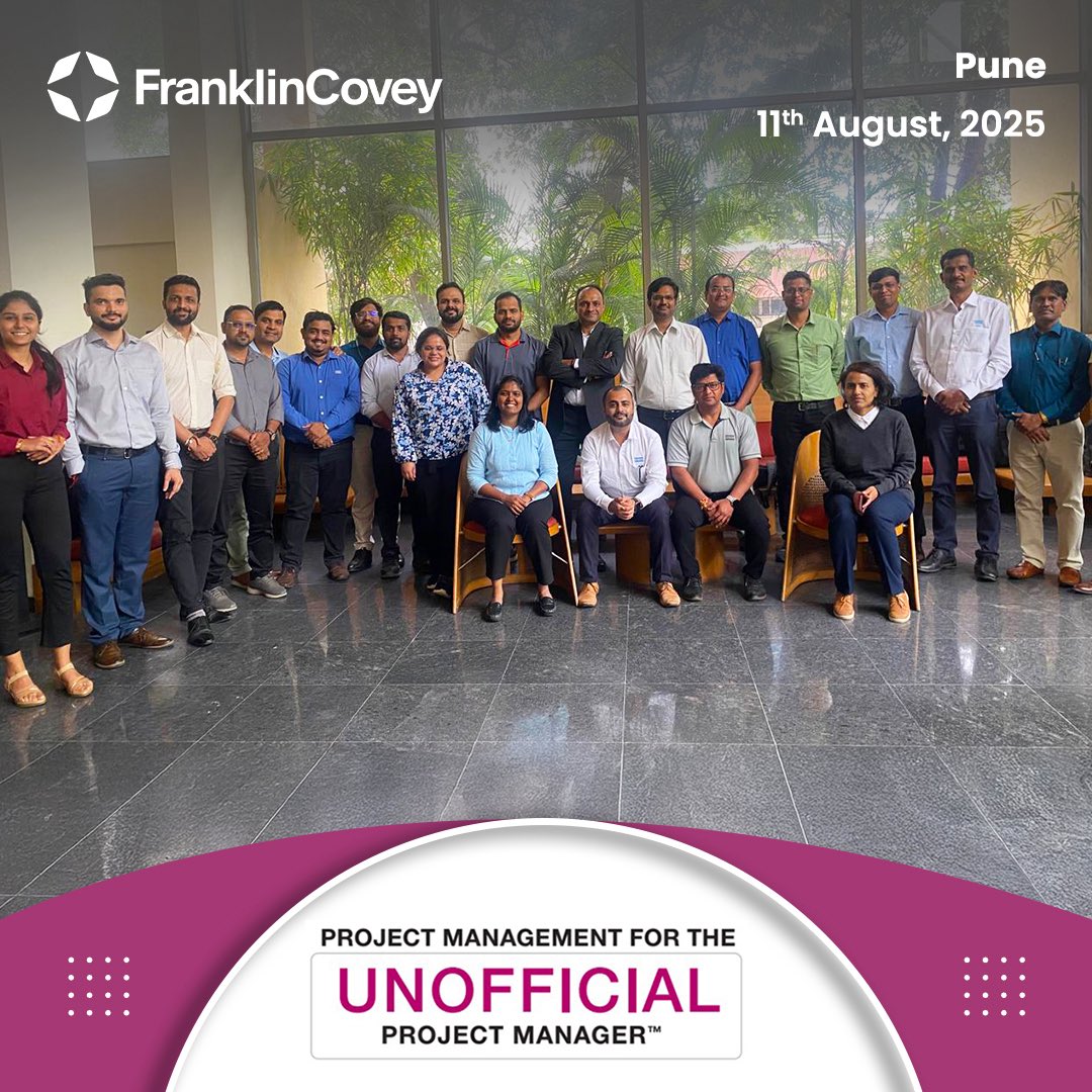 FranklinCovey India delivered The Unofficial Project Manager Workshop in Pune on 11th August 2025. Grounded in FranklinCovey’s timeless principles, the workshop equipped participants with practical tools to drive projects with clarity, resilience, and measurable impact