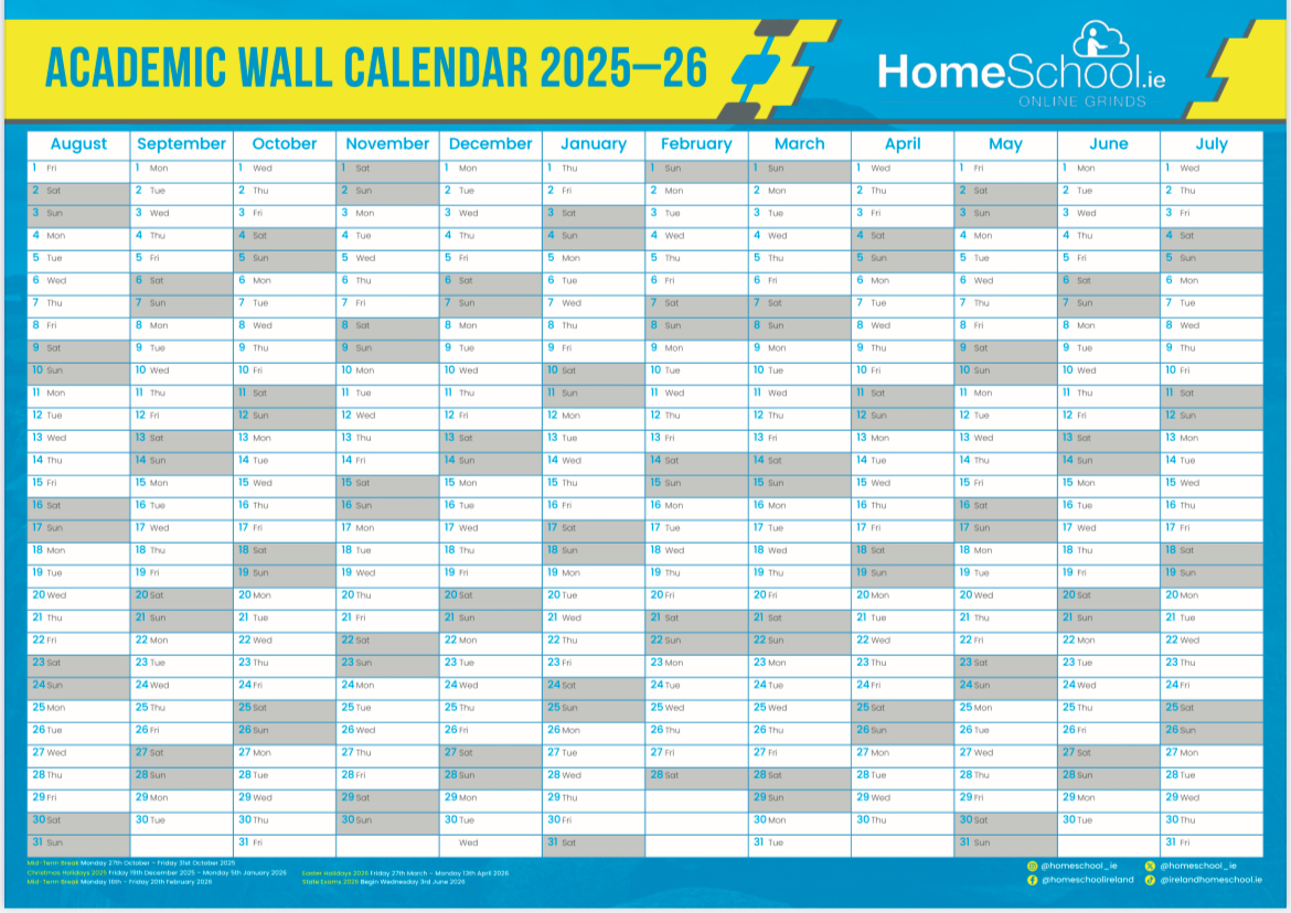 🎁 Free Academic Planner Giveaway! 🎉
We’re celebrating 10 years of Homeschool.ie by sending students a FREE A4 wall planner to keep study + revision on track.

📅 A2 size
🚚 Delivered to your door
⏳ While stocks last

👉 Claim yours: homeschool.ie/free-planner/