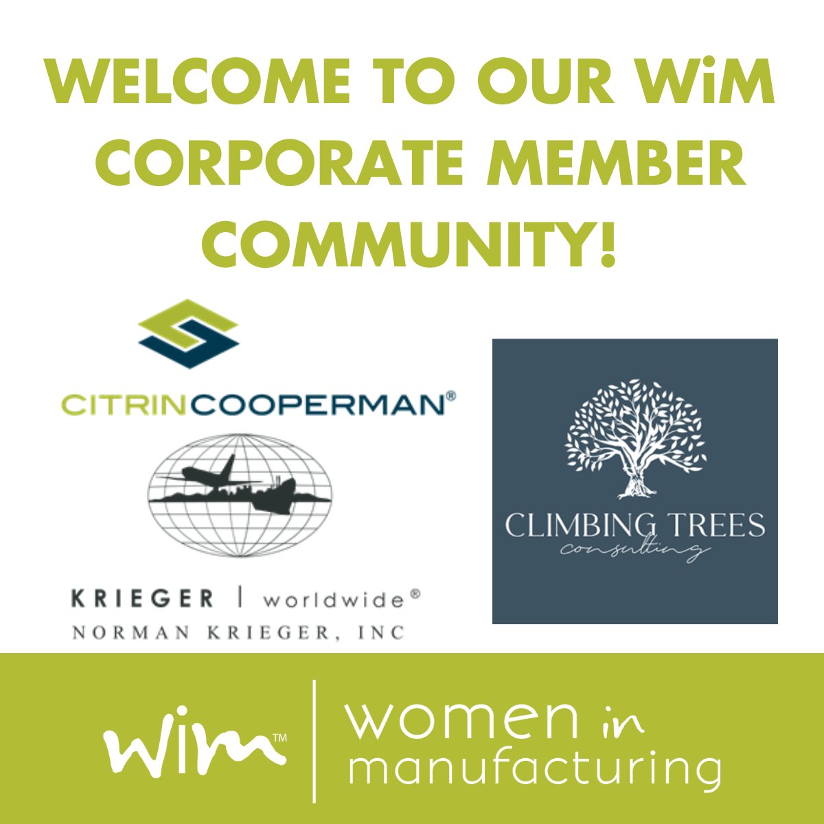 Welcome aboard! Here are some of our newest corporate members, just in time for Member Monday.

Citrin Cooperman
KRIEGER Worldwide
Climbing Trees Consulting

#WomeninMFG #MemberMonday #Manufacturing
