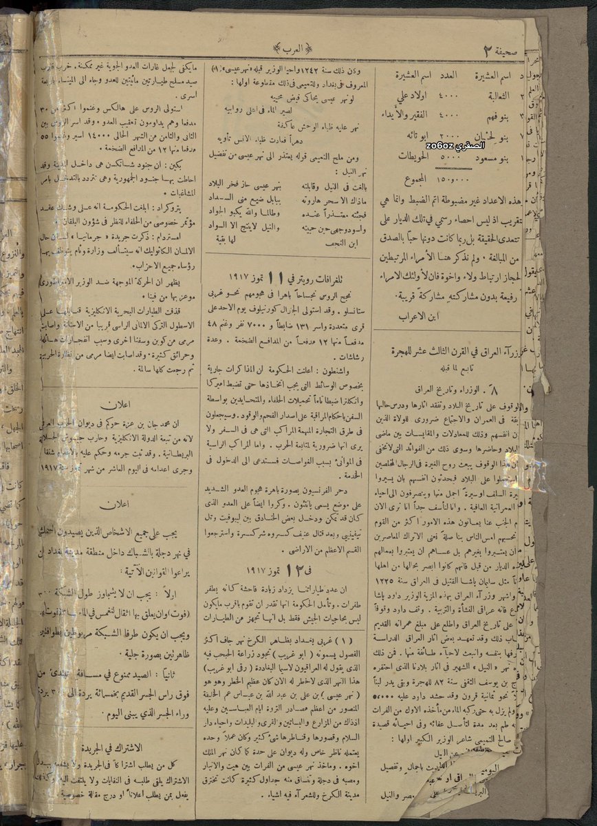 أعداد بعض القبائل التي كانت تقاتل في الثورة العربية مع الشريف حسين ضد الأتراك 1917م : 

- #ولدعلي ( من #عنزه )  > 4000
- #الفقير_والأيداء ( من #عنزه ) > 4000
- #ابو_تاية > 2000
- #الحويطات > 5000
- #عتيبة > 15000
- #مطير > 10000
- #سليم > 7000
- #عدوان > 5000
- #البقوم > 4000
-
