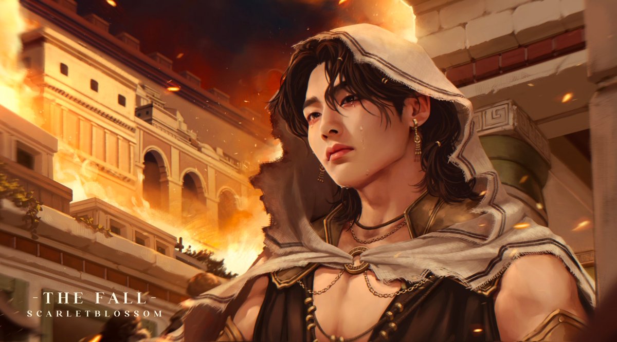 -The Fall-
.
Jeongin as Aeneas fleeing a burning Troy.
.
#StrayKids #Straykidsfanart #Jeongin