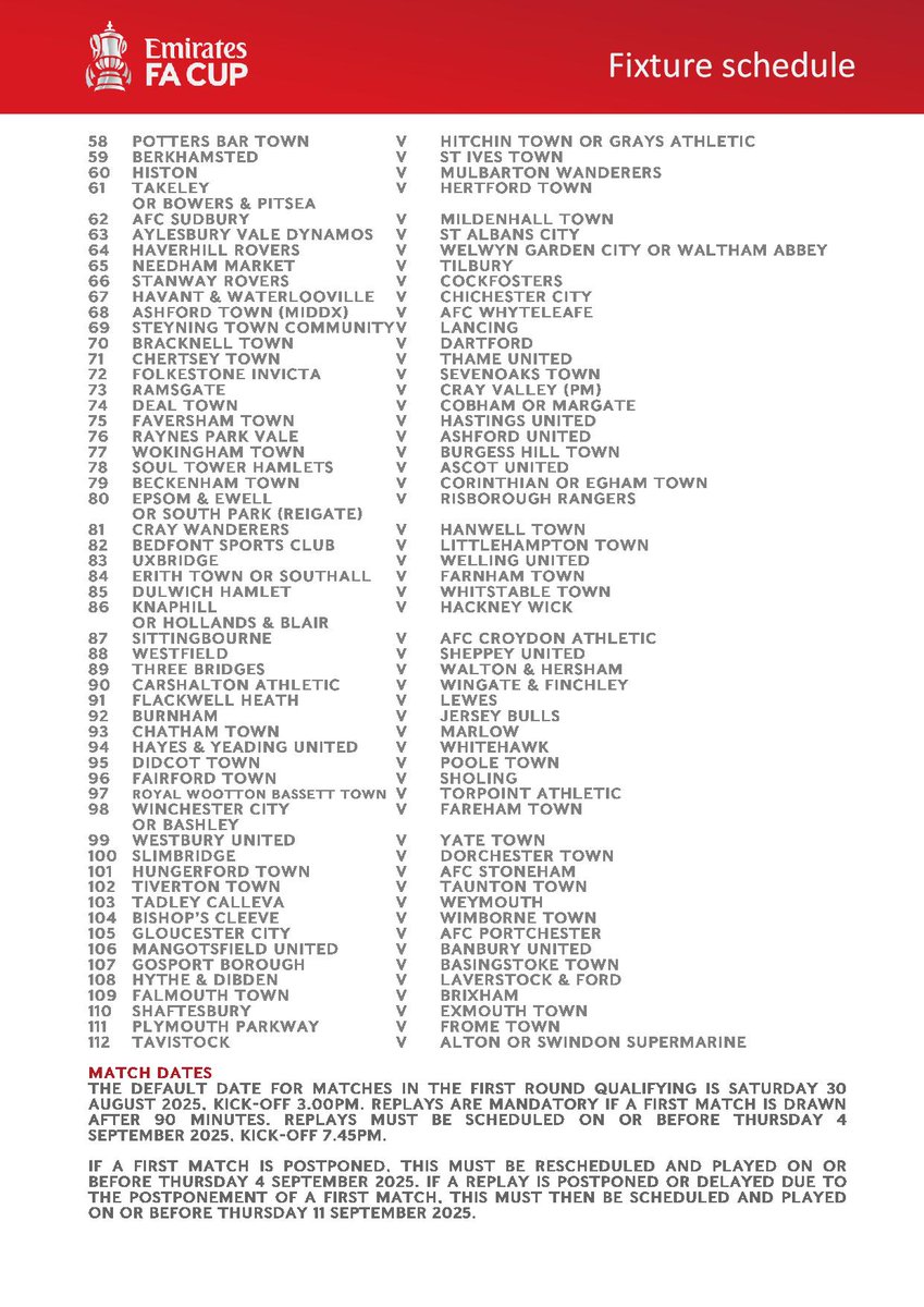 The #FACup 1st Qualifying Round draw!

Happy with your team's match?

#FACupDraw
