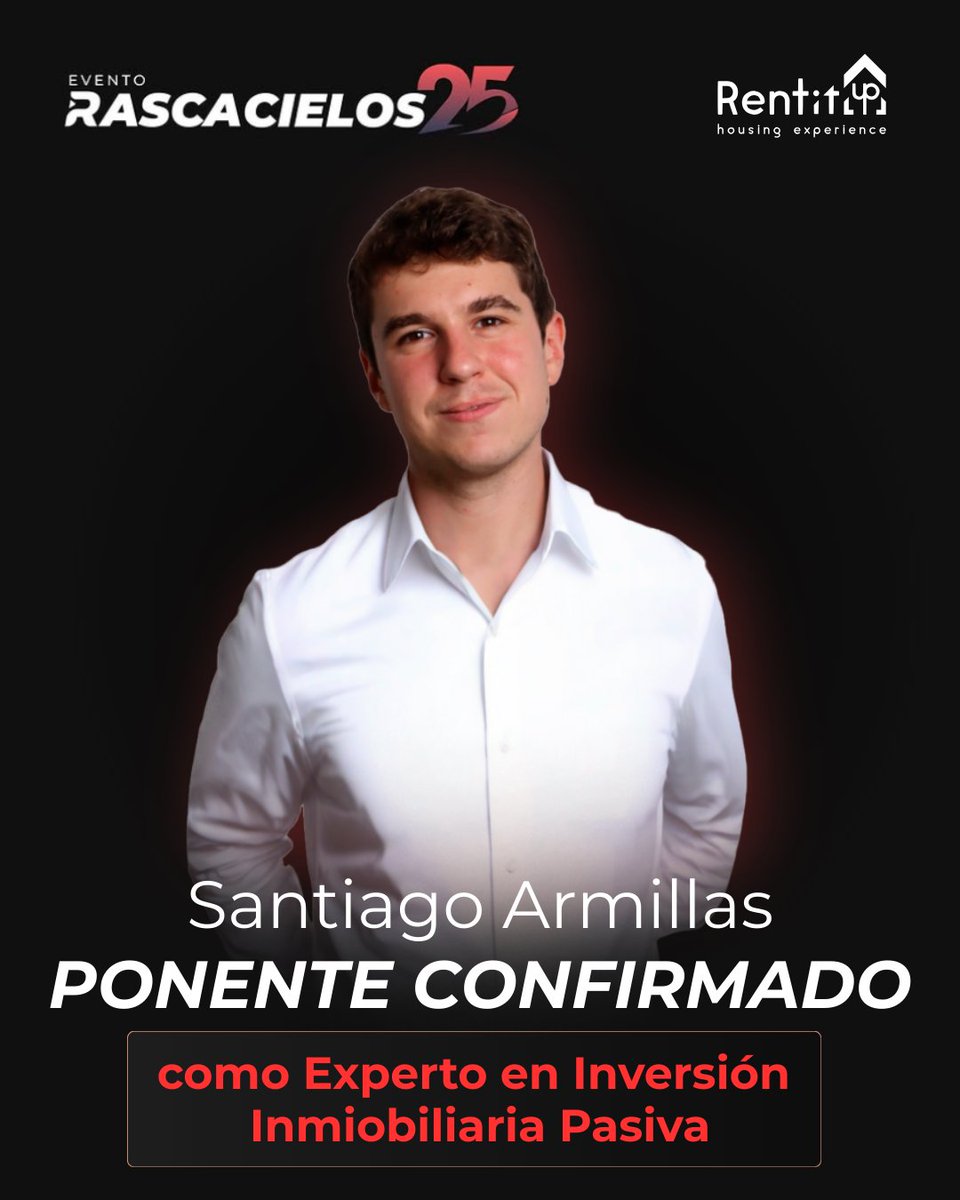 Rentitup_'s tweet photo. 🚨 @SantiArmillas ha sido invitado al evento RASCACIELOS 25 de AIO el próximo 20 de septiembre, junto a grandes referentes en mentalidad de éxito del Real Estate.
Orgullosos de ver a RentitUp entre los líderes del sector inmobiliario.
#RealEstate #RentitUp #MentalidadDeÉxito https://t.co/Wd4Wi5Cq87