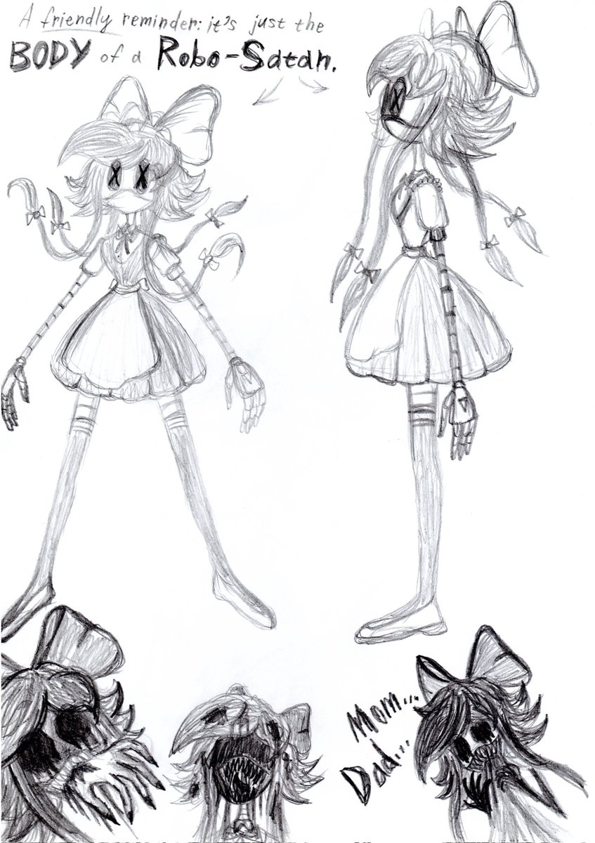 Crazy_Doofus's tweet photo. Another old sketch. Here I was trying to find my style... The legs are too long, damn. XD And... a little horror at the bottom.
...
Remember, this character ate humans. It's... NOT cute...
#murderdrones #absolutesolver #cyn https://t.co/lU8RaGc02G