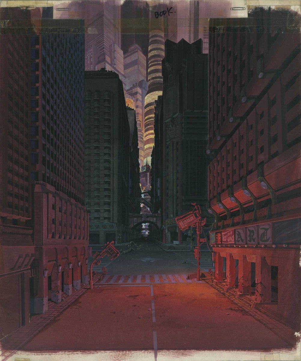 FedeItaliano76's tweet photo. Hand-painted Neo-Tokyo from Akira (1988), arguably the most influential anime film of all time https://t.co/LTaXj6fpqb