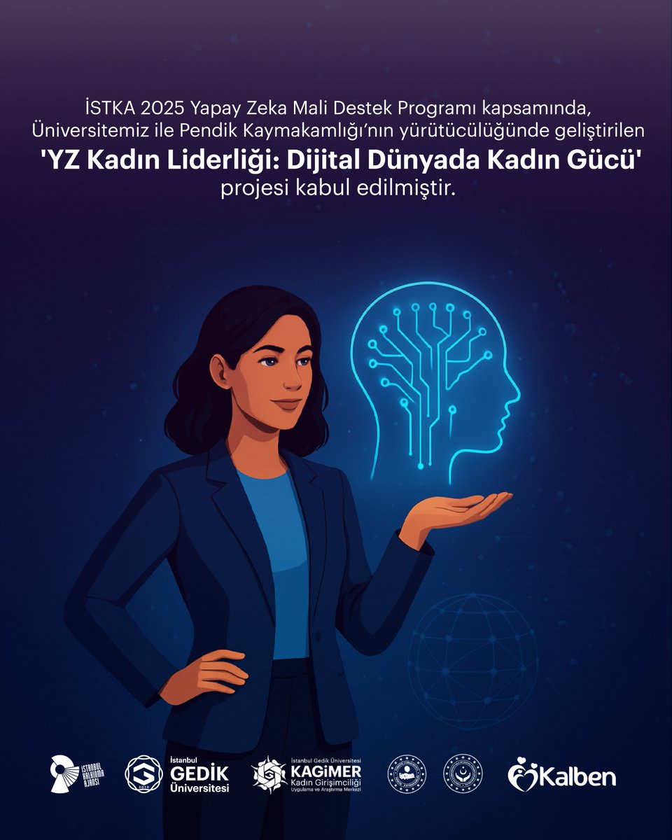 gedikedu's tweet photo. İSTKA 2025 Yılı Yapay Zekâ Mali Destek Programı kapsamında, T.C. Pendik Kaymakamlığı ve Üniversitemiz yürütücülüğünde; Aile ve Sosyal Hizmetler İl Müdürlüğü ile KALBEN Derneği ortaklığında geliştirilen “YZ Kadın Liderliği: Dijital Dünyada Kadın Gücü” projesi kabul edilmiştir.

Üniversitemiz Kadın Girişimciliği Uygulama ve Araştırma Merkezi Müdürü Dr. Öğr. Üyesi Ayşin Şişman’ın koordinasyonunda yürütülecek proje kapsamında, 250 kadına yapay zekâ alanında eğitimler verilecektir.

Projemizle kadınların yapay zekâ bilgi ve becerilerini geliştirmeyi, kadın girişimciliğinde dijital dönüşümü başlatmayı ve kamuda çalışan kadınlara yapay zekâ kullanımı konusunda kapasite geliştirme eğitimleri sunmayı hedefliyoruz.

Haberi okumak için tıklayın👇
https://t.co/3SUXzykIz2 

#istanbulgediküniversitesi #istka #yapayzeka #yapayzekakadınliderliği