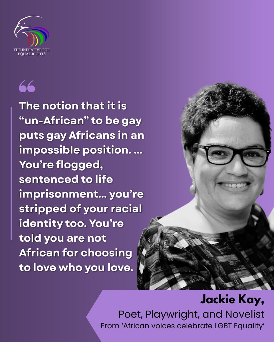 TIERsNigeria's tweet image. Your Africaness is part of your queerness. As Poet Jackie Kay reminds us that these identities intersect and that the idea that queerness is ‘un-African’ erases our existence and identity, forcing us to fight for our humanity and our heritage.

#queerandafrican #jackiekay