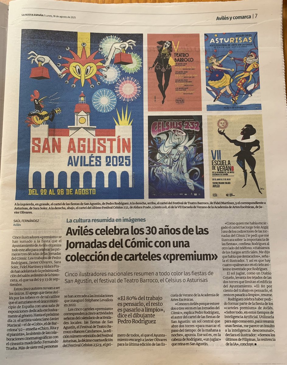 comicaviles's tweet photo. Hoy en @lanuevaespana nos habla @SaulFdez de los carteles de eventos de la ciudad que, como homenaje a la 30 edición de nuestras Jornadas, están siendo realizados por autores de cómic. 

¡Muchas gracias! https://t.co/VEJ69ePbjS