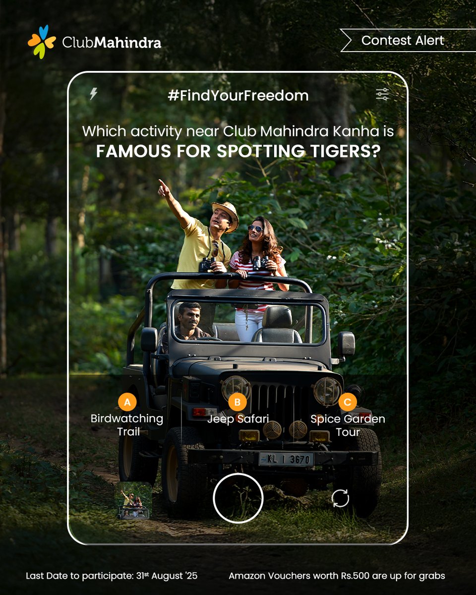 Club Mahindra (@clubmahindra) on Twitter photo #ContestAlert 2 of 15
Participate in all #FindYourFreedom Contest
STEPS
1) Comment below with your answer using #FindYourFreedom and #ClubMahindra. Don’t forget to tag <a href="/clubmahindra/">Club Mahindra</a> and four of your friends – it’s mandatory!
2) Participate in all 15 contest posts. #ContestAlert 2 of 15
Participate in all #FindYourFreedom Contest
STEPS
1) Comment below with your answer using #FindYourFreedom and #ClubMahindra. Don’t forget to tag <a href="/clubmahindra/">Club Mahindra</a> and four of your friends – it’s mandatory!
2) Participate in all 15 contest posts.
