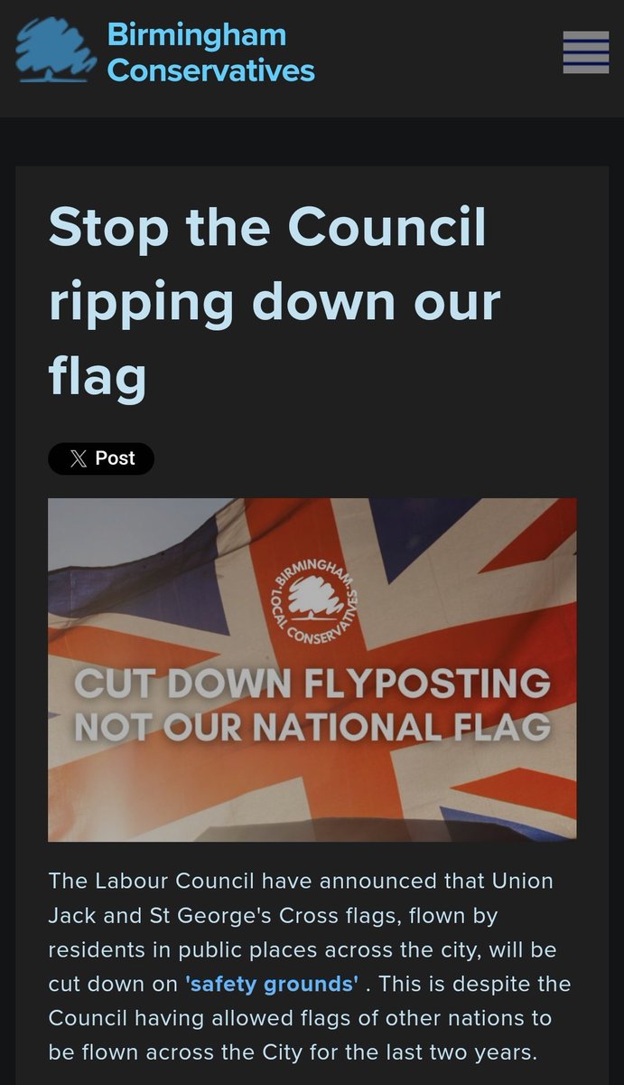 Bobby (@bobby_alden) on Twitter photo Despite a year long bin strike and a bankruptcy, Labour run <a href="/BhamCityCouncil/">Bham City Council</a> are focusing on taking down our national flags rather than cleaning up the city and balancing the books.
Tell the Council to stop focusing on ripping down our flags, back the petition on the tweet below Despite a year long bin strike and a bankruptcy, Labour run <a href="/BhamCityCouncil/">Bham City Council</a> are focusing on taking down our national flags rather than cleaning up the city and balancing the books.
Tell the Council to stop focusing on ripping down our flags, back the petition on the tweet below