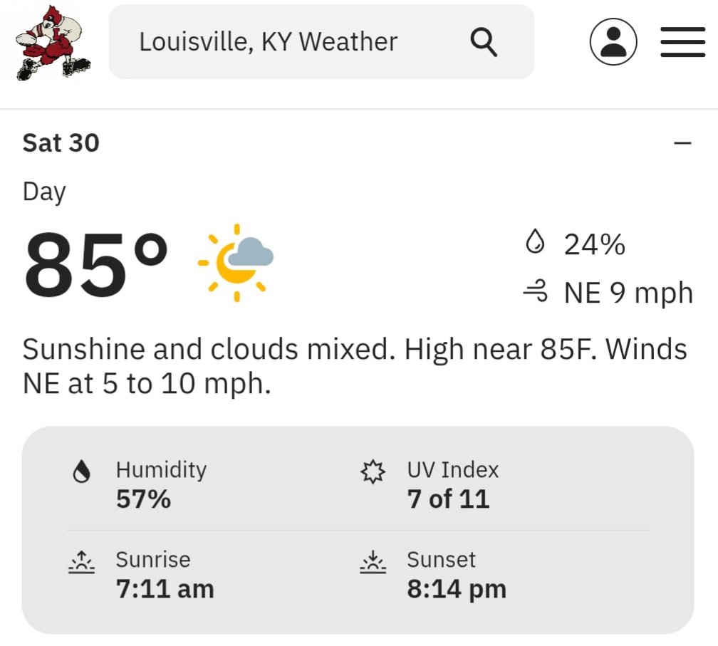 BringBrohmHome's tweet photo. The game day forecast looks
spectacular!
#GoCards #FanWeatherReport
#LetsGoTailgating #FanWithAPlan https://t.co/3xErQv8HzX