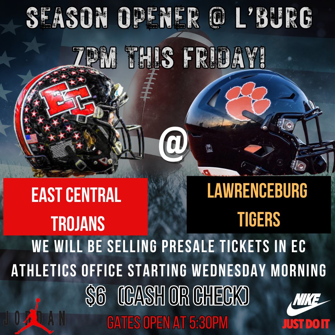 ECTrojanSports's tweet image. Presale tickets for Friday&apos;s game @ L&apos;Burg will be available starting Wednesday morning in the Athletics Office.  (8:30am-3:30pm).  We will sell until 1pm on Friday.
Please park near the tennis courts &amp;amp; enter Door #17.  You will still be able to buy tickets at the game on Friday.